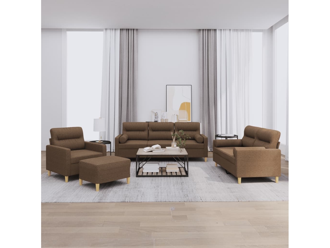 Vidaxl 4 Pcs Conjunto De Sofás Com Almofadas Tecido Castanho