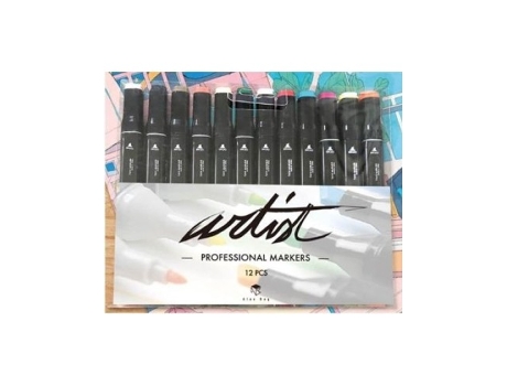 Estojo 12 marcadores Professional Markers dupla ponta cores básicas