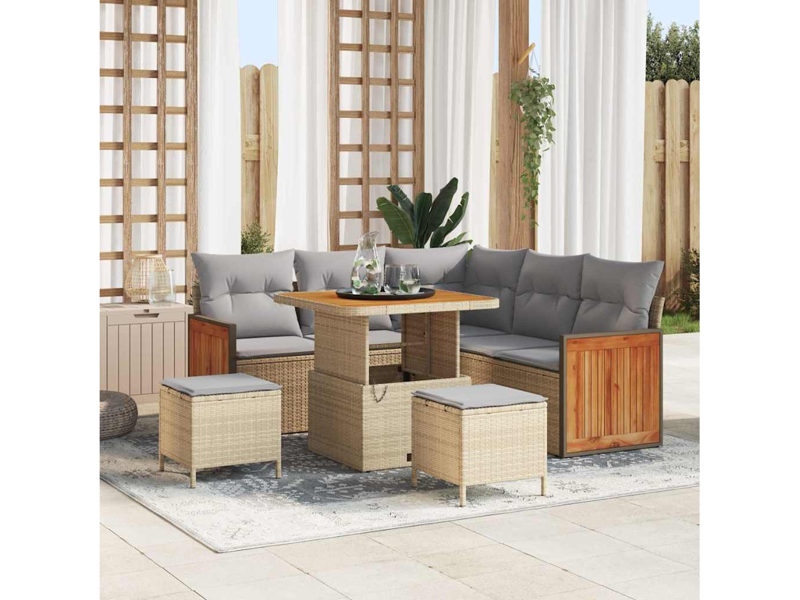 Vidaxl Conjunto De Sofá De Jardim 9 Pcs Bege E Cinza Claro Vime Pe
