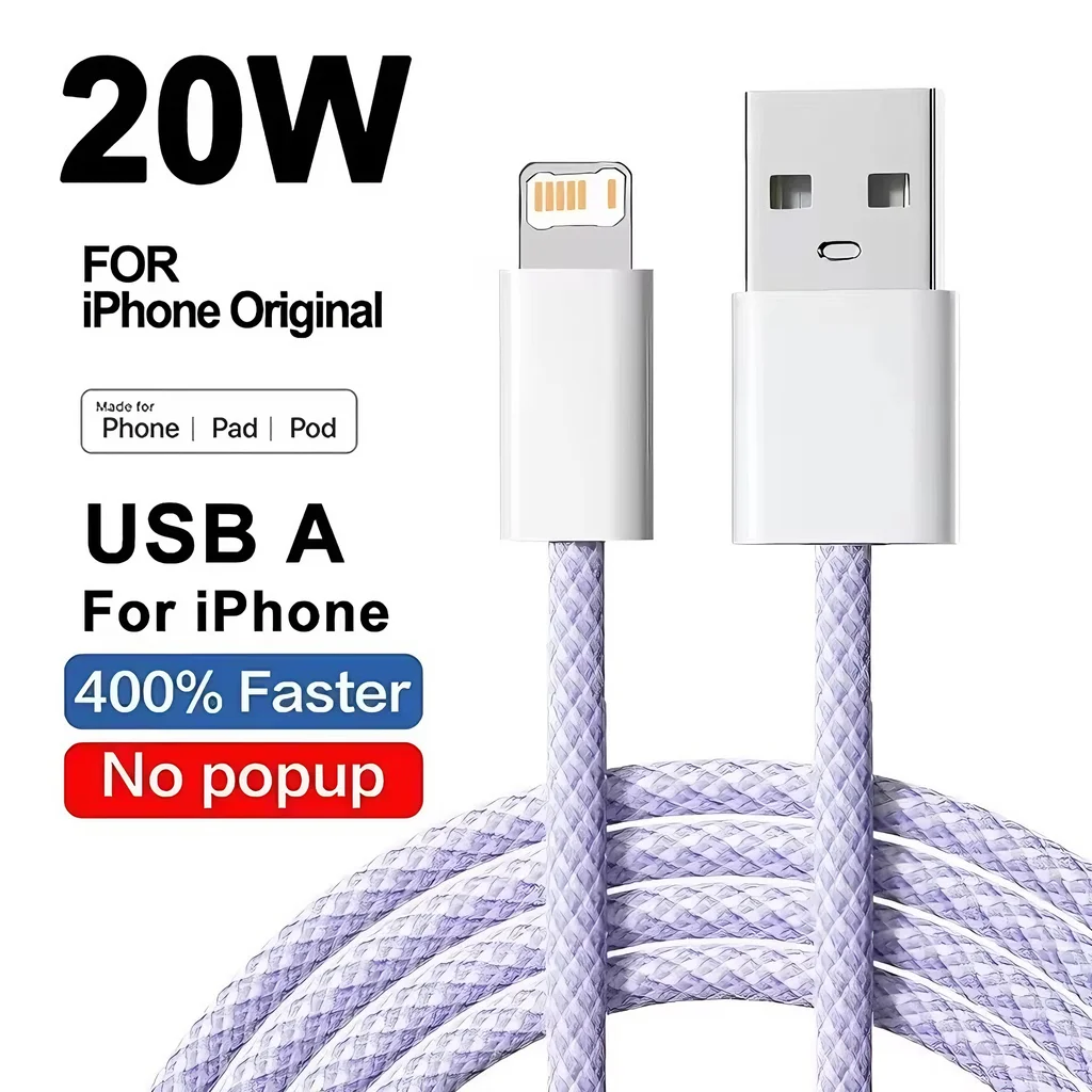 Cabo De Dados Usb Trançado De 2 M (roxo) Para Carregamento Rápido De 20 W Para Iphone