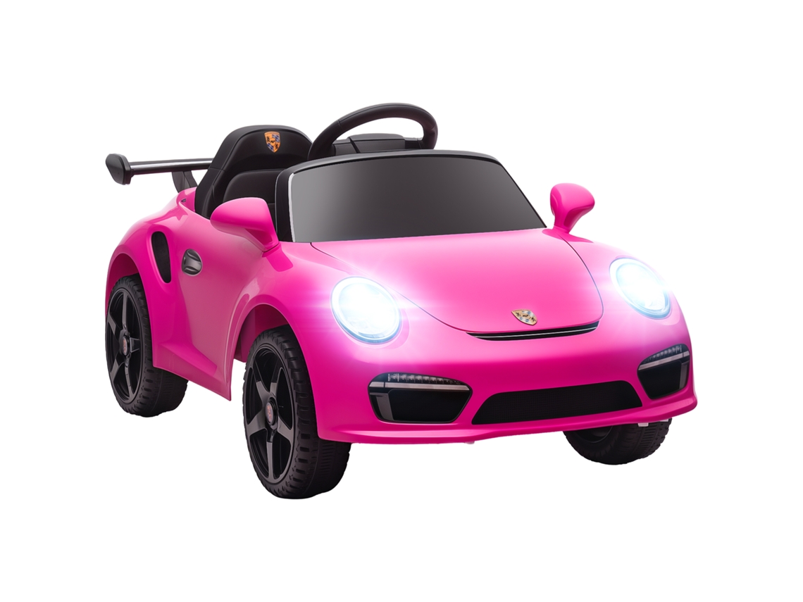 Carro Elétrico Para Crianças De Polícia 12v Com Motor Duplo Sirene Música Sem Fios Buzina Rodas Auxiliares E Faróis Led 105x58x49 Cm Rosa