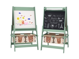Cavalete Infantil com Quadro Branco, Quadro negro de Dupla Face, Rolo de Papel, 2 Cestos, 54 X 46,5 X 93 Cm, Verde CHEZMOI