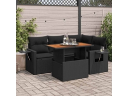 Vidaxl 5 Pcs Conjunto Sofás De Jardim Com Almofadões Vime Pe Preto