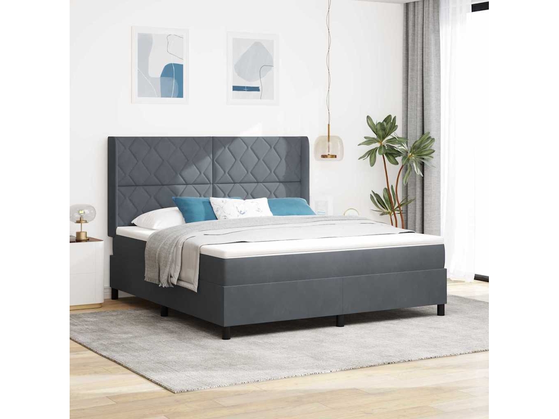 Vidaxl Cama Box Com Fitas Led Cinza Escuro 180 X 200 Cm Veludo
