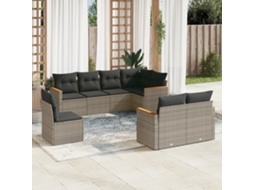 Jogo de Sofá Jardim 8 Peças C/ Almofadões Vime Pe Cinza Dkd Home Decor