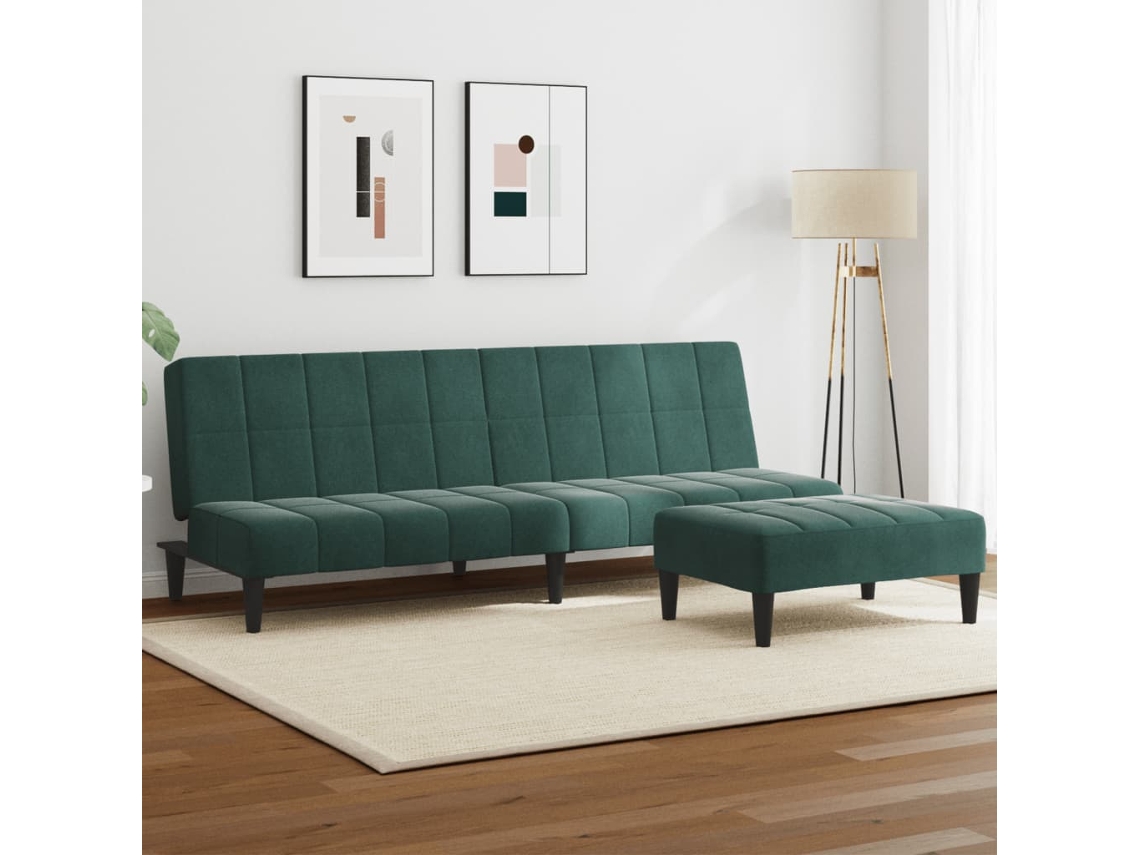 Sofá Cama 2 Lugares C/ Apoio De Pés Veludo Verde Escuro Lovely Home