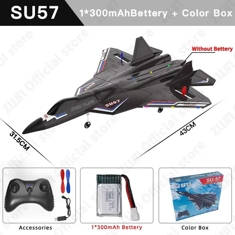 Avião De Controle Remoto (preto), 2.4g, Com Luz Led, Brinquedo De Espuma Epp