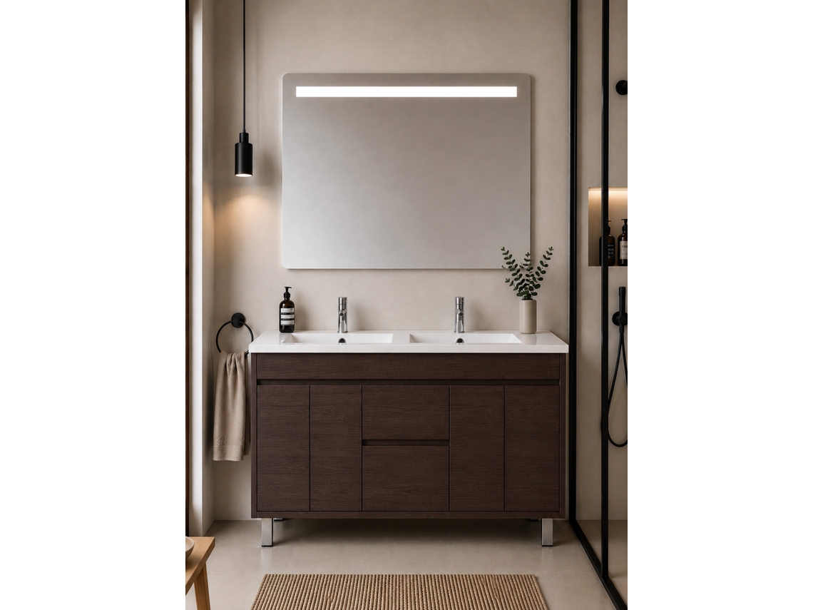 Móvel De Casa De Banho Com Lavatório Origenbath Isquia Sem Espelho 120x45 Cm 2 Cubas Freixo Tea