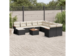 12 Pcs Conjunto De Sofá Jardim C/ Almofadões Vime Pe Preto Dkd Home Decor