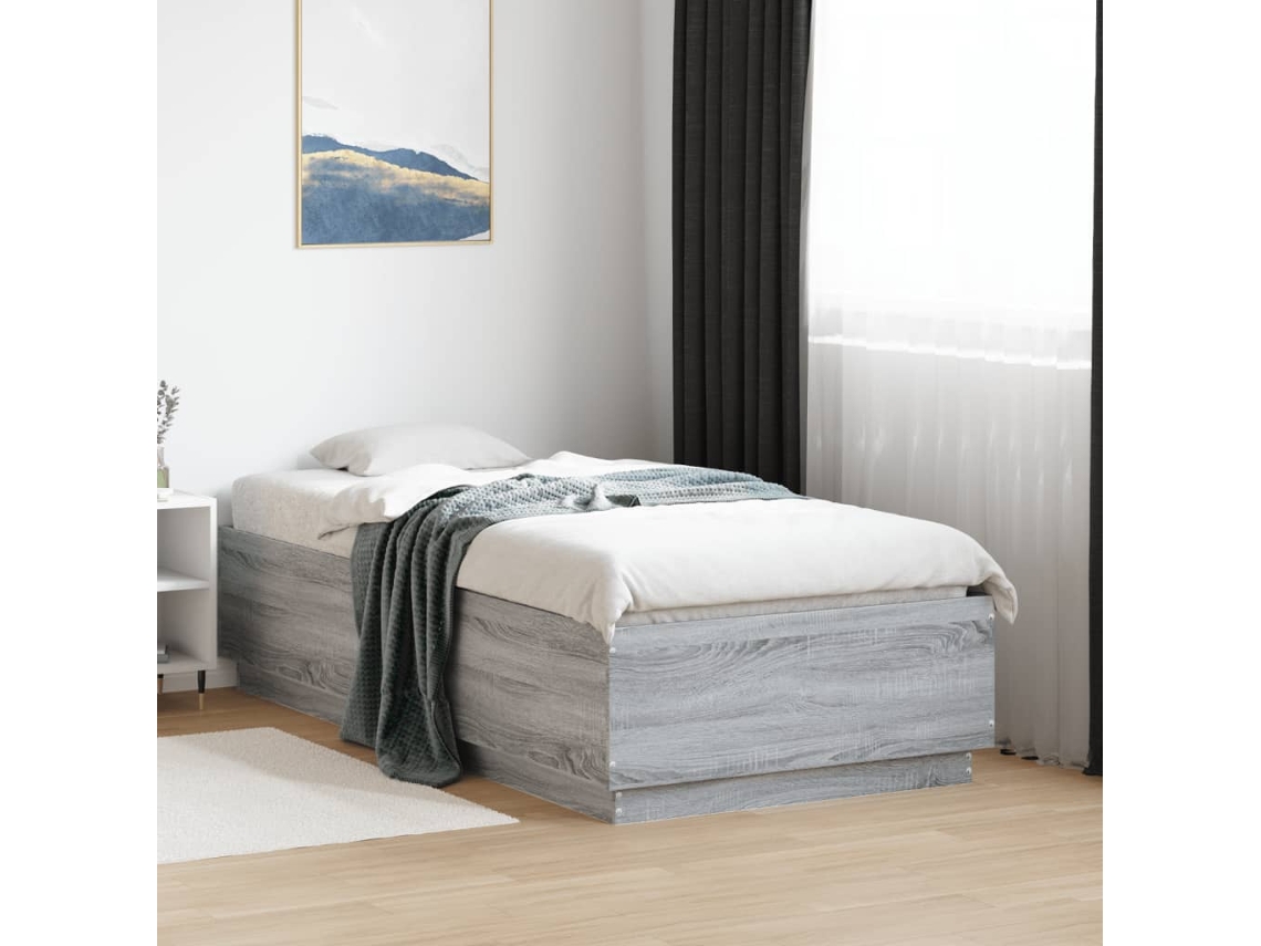 Vidaxl Estrutura Cama C/ Luzes Led Derivados Madeira Cinzento Sonoma