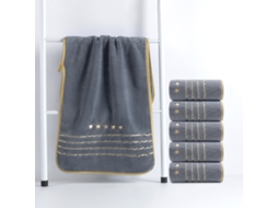 Toalha de Lã Coral Macia e Absorvente com Bordado de Estrela Dourada 6 Peças,cinza,35x75cm GERTIZ