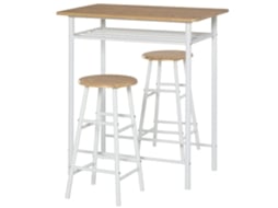 Conjunto de Móvel Bar Metal e Mdf Cor Madeira e Branco 80x50x90 cm Homcom