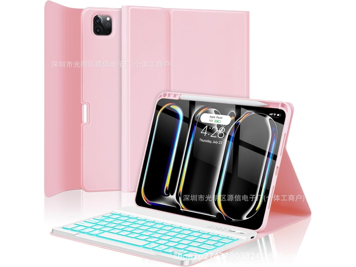 Capa Com Teclado Para Tablet Lurelia, Compatível Com I Pad Pro 11 2024, Branco, Teclado Bluetooth, Rato 2.4g