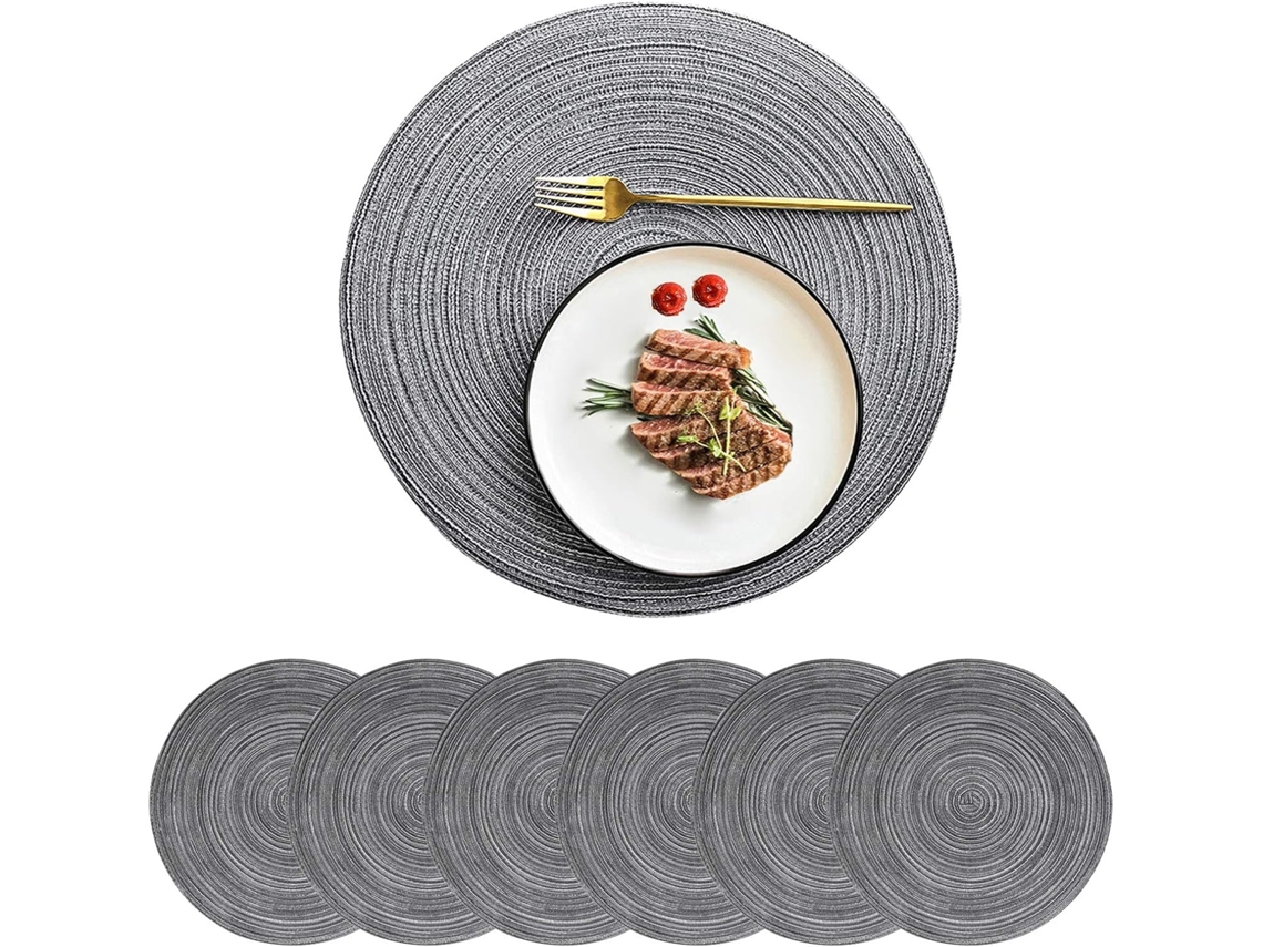 6 Peças de Jogo Americano Tecido Redondo de Pano para Mesa de Jantar Jogo Americano Resistente Ao Calor 36 Cm