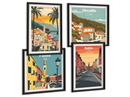 Composição De Quadros Cidades Litorâneas Polonesas Flora Espelharte (4 Peças)