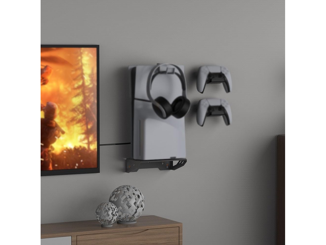 Suporte De Parede Fino Para Ps5, Suporte Resistente Em Abs Para Console Com Gancho Para Fone De Ouvido E Ganchos