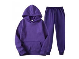 2026 conjunto de Sudadera com Capuz e Calças Casual Homem Manga Longa Cor Sólida Tuq L Púrpura