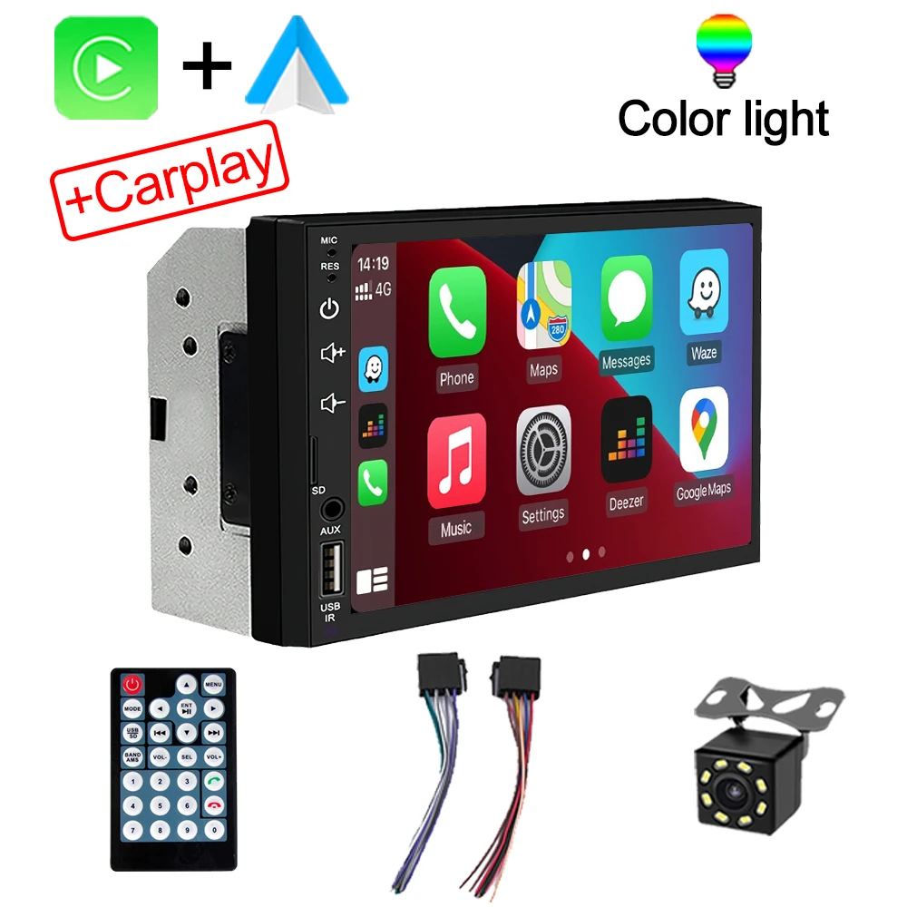 (carplay-cam) Sistema Multimídia Automotivo 2din Com Tela Sensível Ao Toque De 7 Polegadas E Câmera De Ré Carplay.