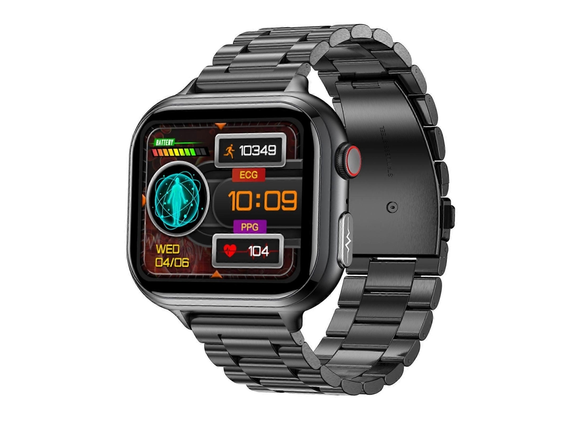 Smartwatch TK17 de 1,91 polegadas com pulseira de aço e tela horizontal. Suporta ECG e eletrocardiograma. Bicicleta elétrica.