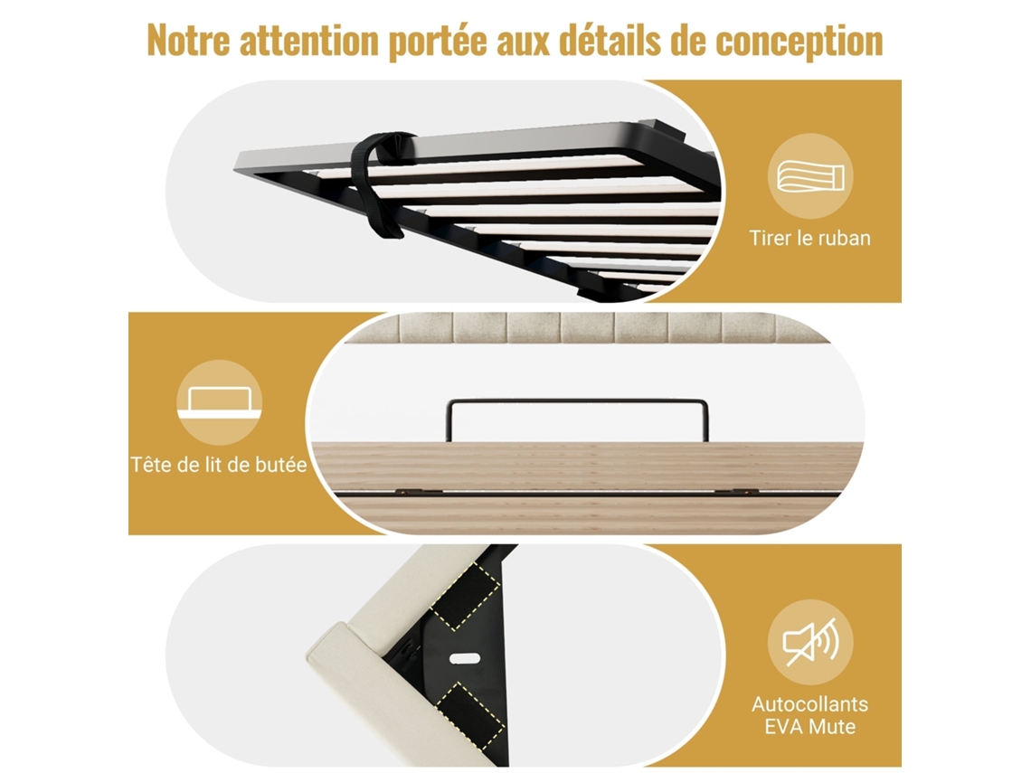 Cama Estofada 180 X 200 Cm Base com Sistema Hidráulico e Iluminação Led, Usb/type c, Cabeceira com Prateleira e Espaço de Arrumação Bege NOVELA