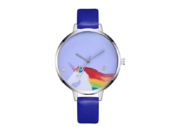 Relógio de Pulso Feminino com Pulseira de Couro Estilo Simples Elegante Azul