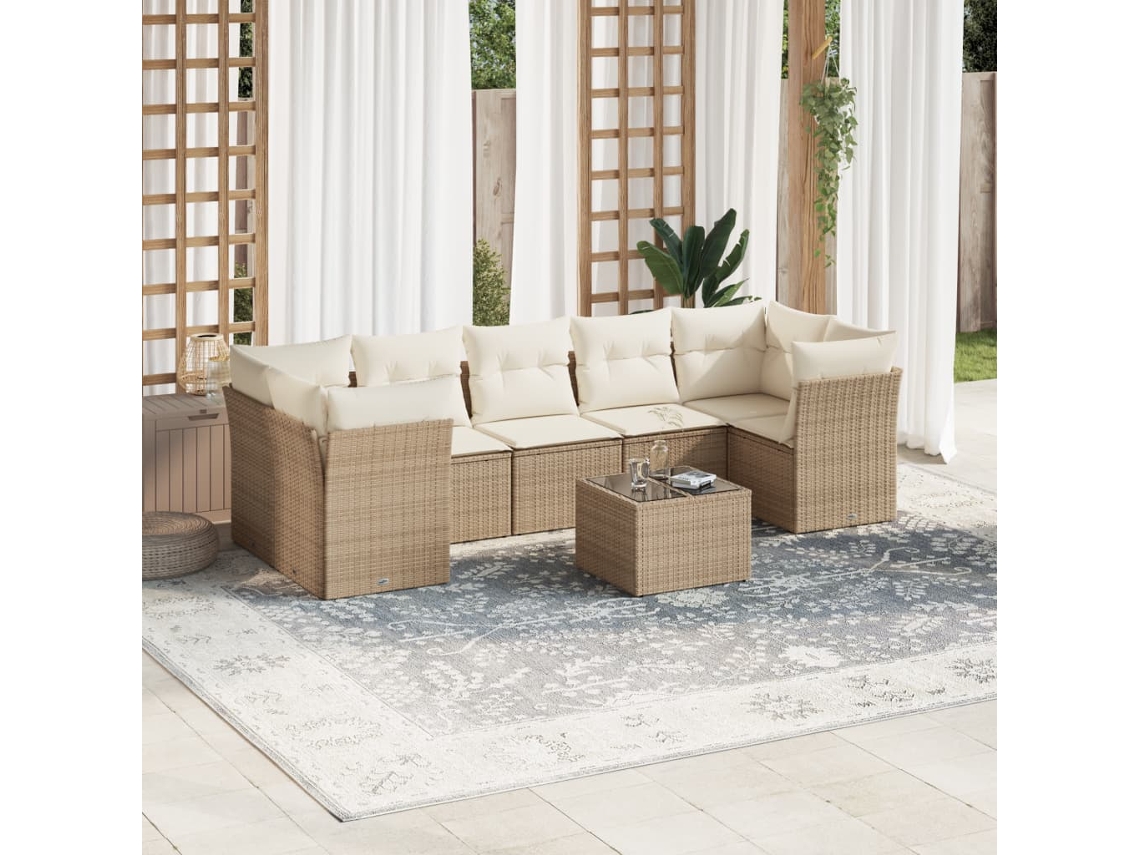 Vidaxl 8 Pcs Conjunto De Sofás P/ Jardim Com Almofadões Vime Pe Bege