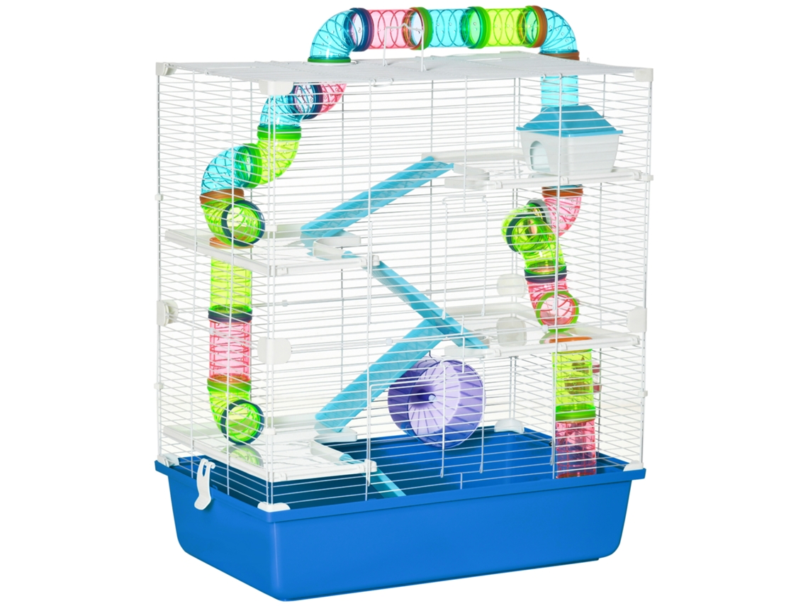 Gaiola Hamster 5níveis, Tubos+alojamento+roda, Pp+ps,, 59x36x69cm Azul