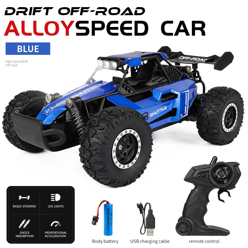 (azul) Carro De Controle Remoto 2.4g Com Luzes Led, Veículo Off-road 2wd.