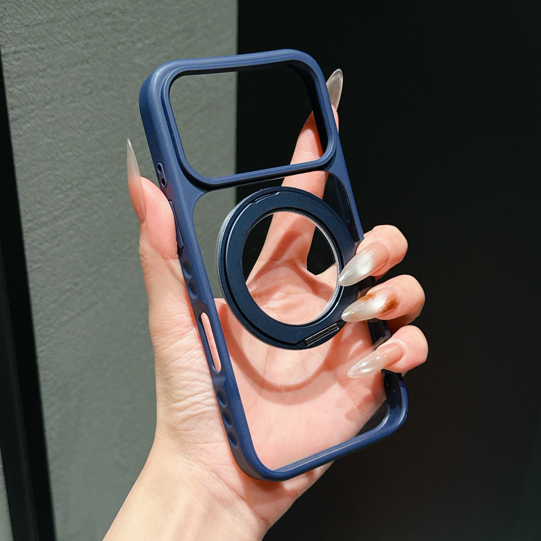Capa Para Celular Veicular (azul Para Iphone 17) Com Suporte De Anel Giratório 360° E Fixação Magnética.