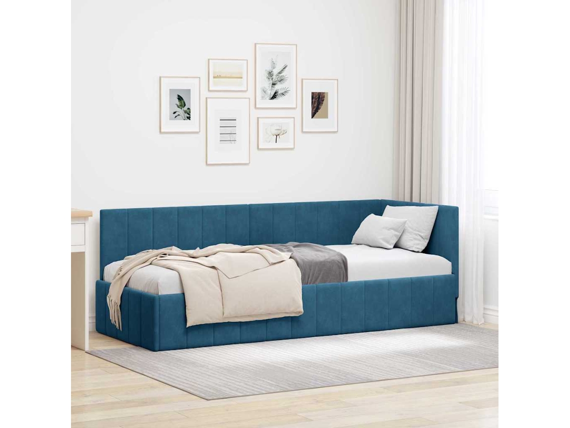 Vidaxl Estrutura De Cama De Canto Azul 80 Cm X 200 Cm Veludo