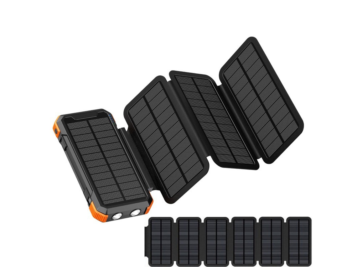 Powerbank Solar Portátil 20000mah Szsmart Cq0 3in1 Painéis Solares Removíveis Impermeável, Sem Fio, Led + Painel Solar 6em1 Removível Extra - Laranja