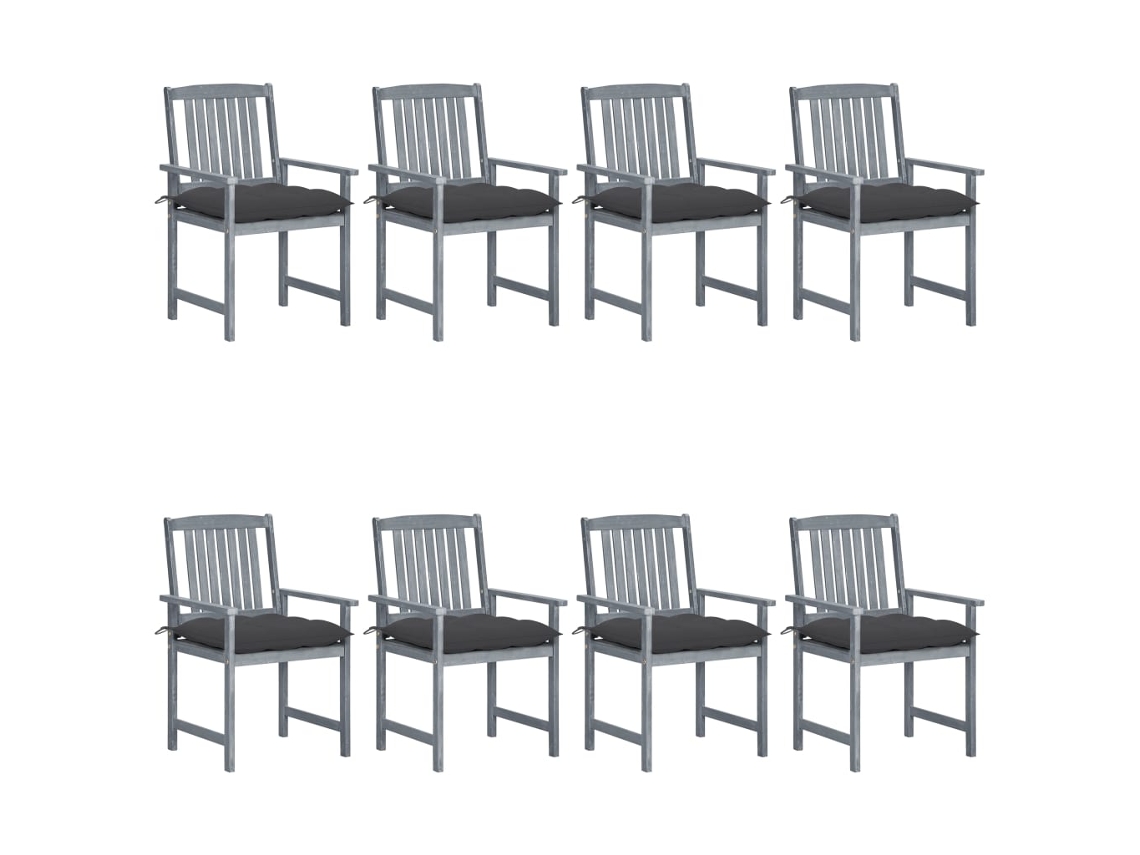 Vidaxl Cadeiras De Jardim C/ Almofadões 8 Pcs Acácia Maciça Cinzento