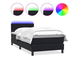 Cama Box Spring com Colchão e Led em Veludo Preto MAISON EXCLUSIVE (90x210 cm)