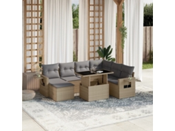 Conjunto de 8 Sofás para Jardim com Almofadas Vime Pe Bege Dkd Home Decor