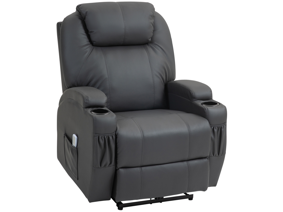 Cadeira de Massagem Elétrica com 8 Pontos de Vibração, Porta copos, Couro Sintético Cinza Escuro | S/MARCA