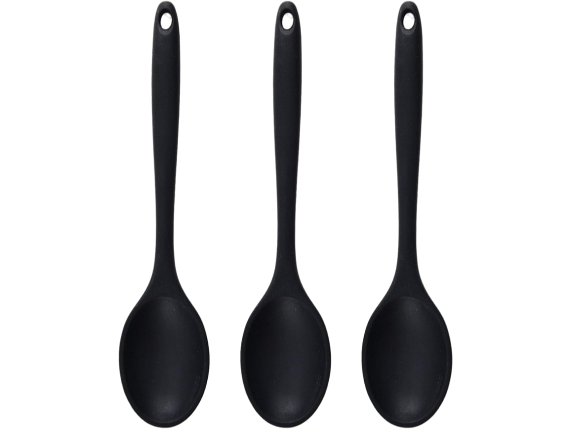 Conjunto De 3 Colheres Silicone Pretas Grandes 11 Polegadas, Resistentes Ao Calor, Ideais Para Cozinhar, Servir E