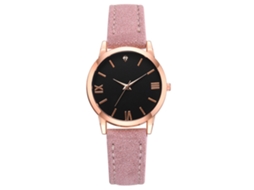 Relógio de Pulso Feminino Fashion Pu Quartzo Display Analógico Rosa