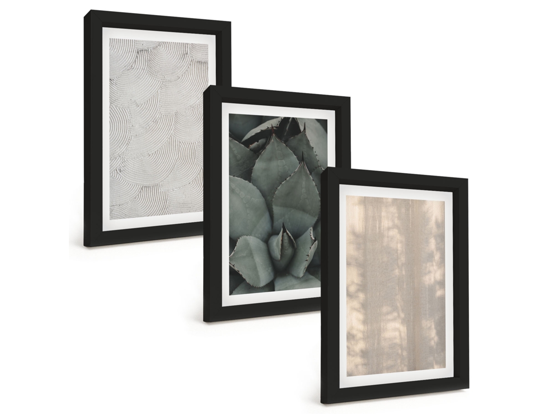 Galeria De Pinturas Muraistexturas De Verão Trópicos Moldura Preta Fotos Para O Escritório Espelharte (3 Peças 20x30 Cm)