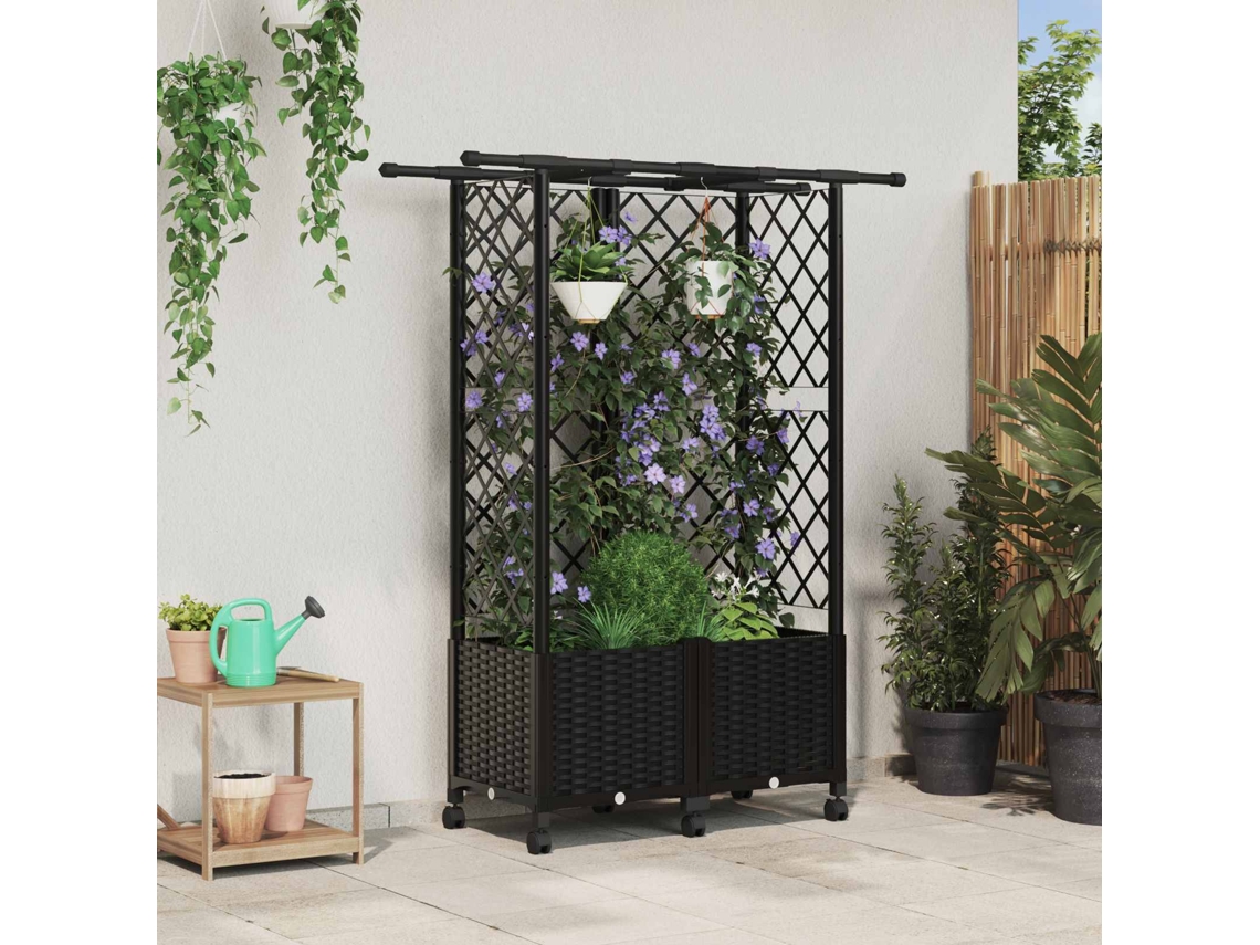 Vidaxl Cama Elevada Com Treliça E Telhado Preto 124 X 40 X 142 Cm Pp