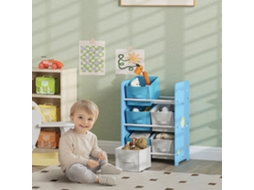 Organizador de Brinquedos Azul com 6 Caixas de Tecido Não Tecido Removíveis, Estante Medindo 43x30x60 Cm