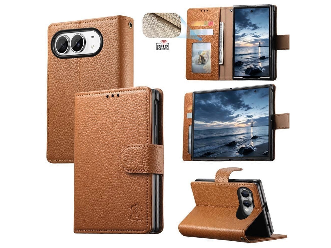 Capa Compatível Com Iphone Duo, Modelo Carteira Rfid Em Couro Dividido.