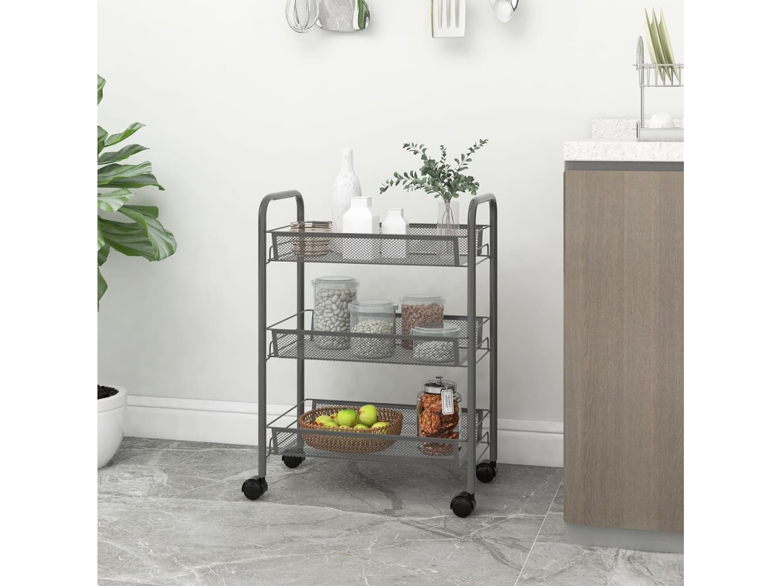 Vidaxl Carrinho De Cozinha C/ 3 Prateleiras Ferro 46x26x64 Cm Cinzento