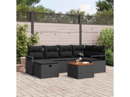Vidaxl Conjunto De Sofá De Jardim 7 Unid. Preto Vime Pe