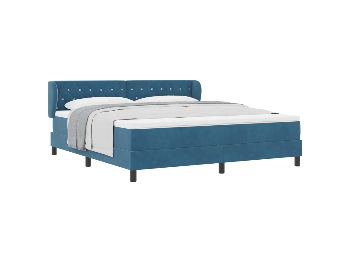 Cama Box com Colchão Azul Escuro 180 X 200 Cm Veludo MAISON EXCLUSIVE
