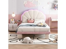 Cama Infantil Seda Bege+rosa 90x200cm Led Multicolorido Apoio Cabeça