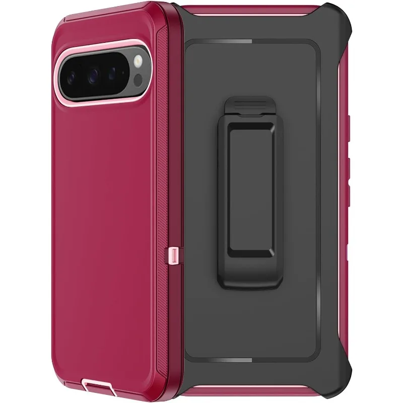 (roxo-avermelhado, Google Pixel 9 Pro Xl) Capa Rígida E Resistente Com Clipe, Proteção Completa Contra Impactos.