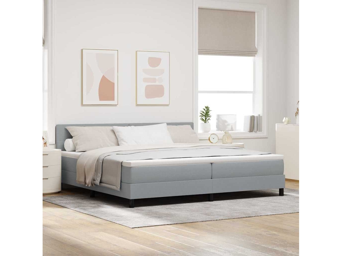 Vidaxl Cama Box Com Cabeceira Cinzento-claro 200 X 200 Cm Tecido
