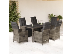 Vidaxl 7 Pcs Conjunto Bistrô De Jardim C/ Almofadões Vime Pe Cinza