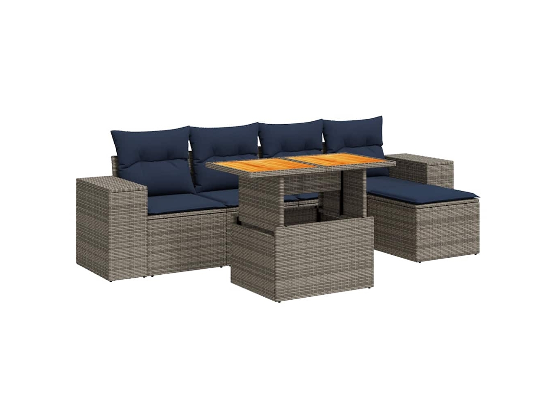 Conjunto de 6 Sofás de Jardim com Almofadas Vime Cinza MAISON EXCLUSIVE (80x200 cm)