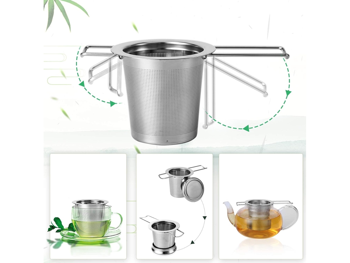 Infusor De Chá Em Aço Inoxidável 304 Com Tampa E Alça Dobrável, Filtro Para Bules, Xícaras Canecas Preparar Folhas Soltas, Pacote Aquaforge
